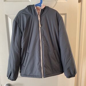 Athleta Kids Gray pink reversible zip up hooded winter jacket medium cozy